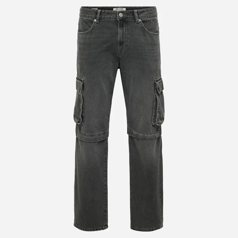 Online ONLY & SONS Herre Edge Lige Jeans Dark Grey Denim Mørkegrå