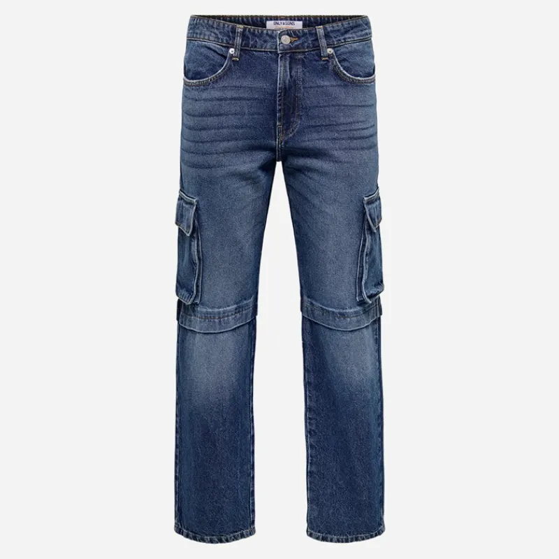 Best ONLY & SONS Herre Edge Lige Jeans Dark Blue Denim Mørkeblå