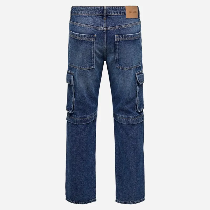 Best ONLY & SONS Herre Edge Lige Jeans Dark Blue Denim Mørkeblå
