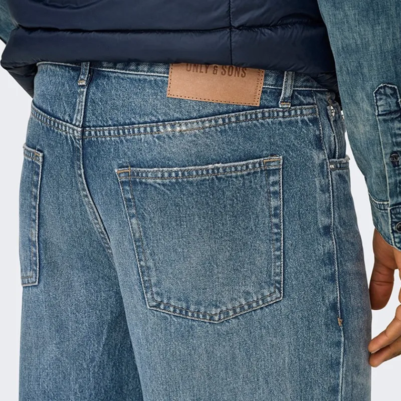 Best ONLY & SONS Herre Edge Lige Jeans Medium Blue Denim