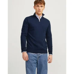 Hot JACK & JONES Herre Emil Strik 1/​2 Zip Jumper Navy Marineblå