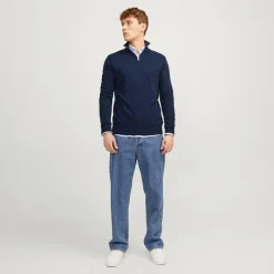Hot JACK & JONES Herre Emil Strik 1/​2 Zip Jumper Navy Marineblå