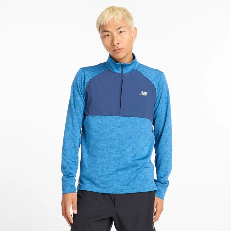 Sale New Balance Herre Essential Heat Grid 1/2 Zip Løbeoverdel Heron Blå Blå