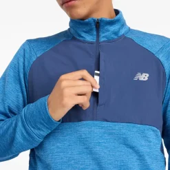 Sale New Balance Herre Essential Heat Grid 1/2 Zip Løbeoverdel Heron Blå Blå