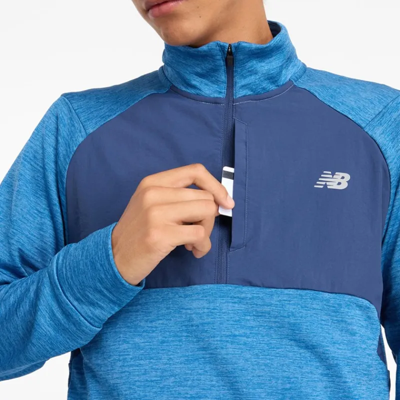 Sale New Balance Herre Essential Heat Grid 1/2 Zip Løbeoverdel Heron Blå Blå
