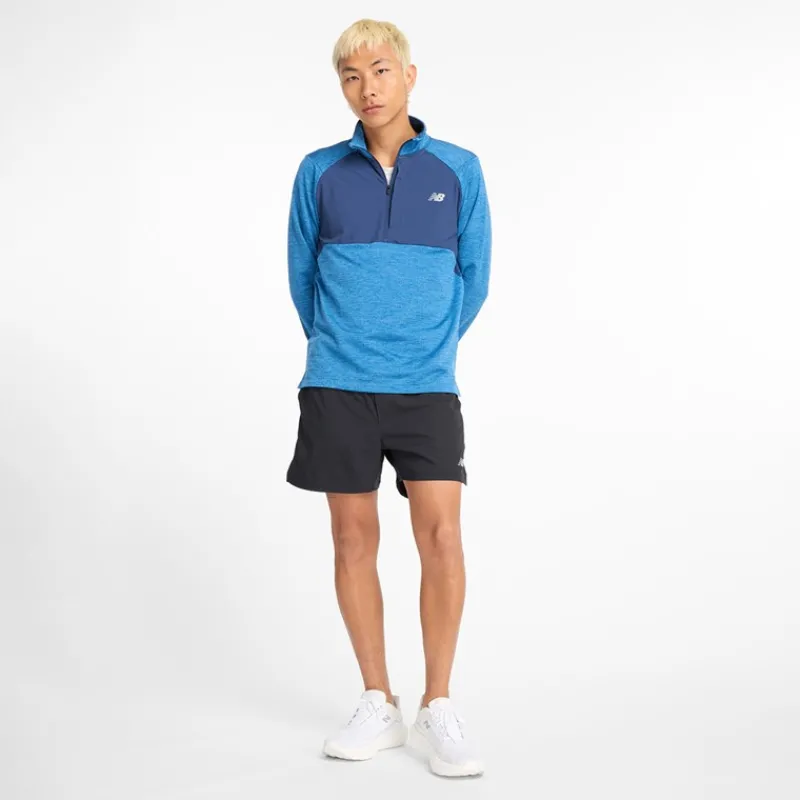 Sale New Balance Herre Essential Heat Grid 1/2 Zip Løbeoverdel Heron Blå Blå