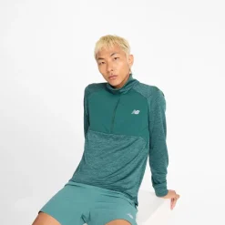 Online New Balance Herre Essential Heat Grid 1 / 2 Zip Løbe Top New Spruce Grøn