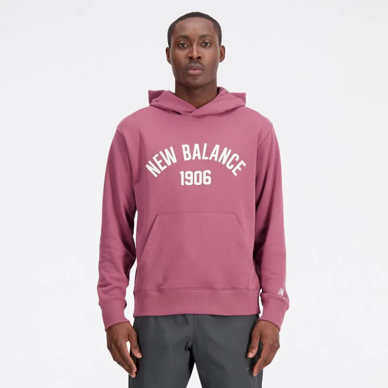 Online New Balance Herre Essentials Varsity Fleece Hættetrøje Vasket Burgundy Bordeaux