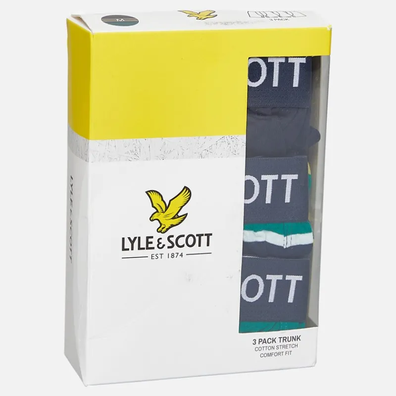 Outlet Lyle And Scott Vintage Herre Ethan Tre Pak Trunks Mørkeblå/Blandet Stribe/Kadmium Grøn