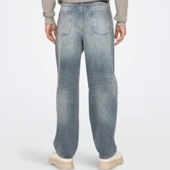 Outlet ONLY & SONS Herre Fade Løse Jeans Special Blue Grey Denim Mellemblå