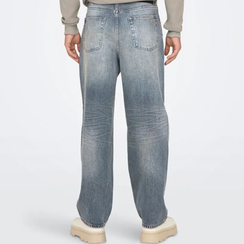 Outlet ONLY & SONS Herre Fade Løse Jeans Special Blue Grey Denim Mellemblå