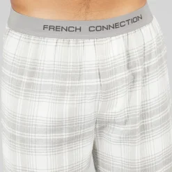Discount French Connection Herre FC flannel bukser Scot Light Grey Melange/​Off White