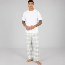 Discount French Connection Herre FC flannel bukser Scot Light Grey Melange/​Off White