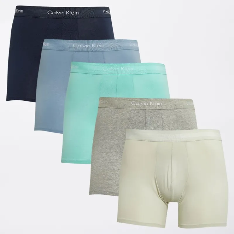Calvin Klein Herre Fem Pak Boxer Trusser Shrn / Faded Denim / Cel Tnt / Grey Heather / Beau Blue