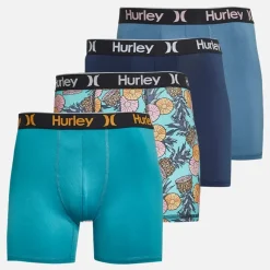 Hot Hurley Herre fire pak boxershorts marineblå/lyseblå Flerfarvet