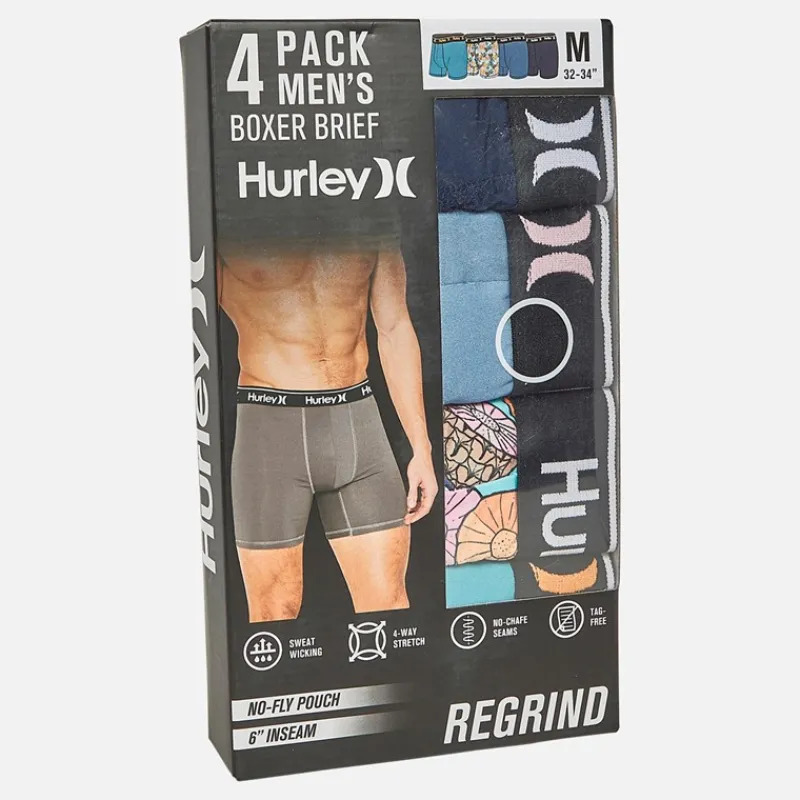 Hot Hurley Herre fire pak boxershorts marineblå/lyseblå Flerfarvet