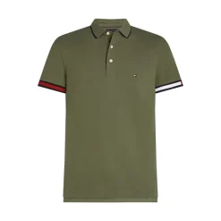 New Tommy Hilfiger Herre Flag Manchet Slim Fit Polo Battle Grøn