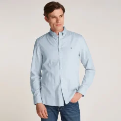 Best Tommy Hilfiger Herre Flex Dobby Langærmet Skjorte Breezy Blå