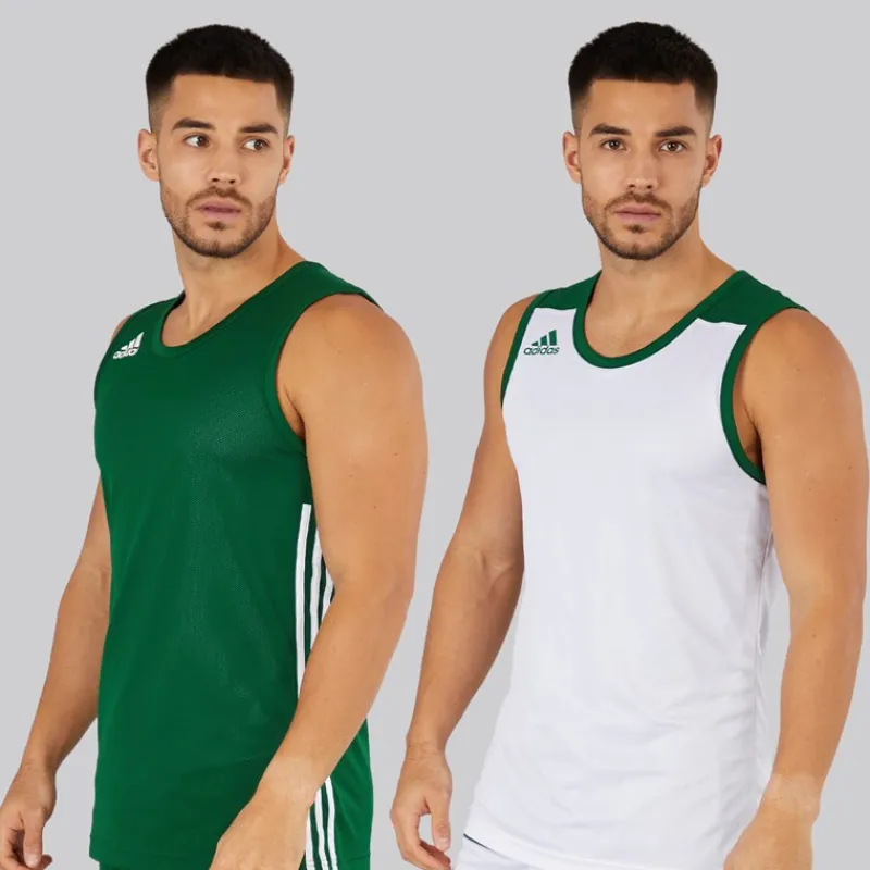 Outlet adidas Herre 3G Speed Vendbar Basketball Trøje Dark Green/Hvid Grøn
