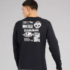 Best Napapijri Herre Grid Ryggen Grafisk Langærmet T-shirt Black 041