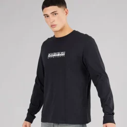 Best Napapijri Herre Grid Ryggen Grafisk Langærmet T-shirt Black 041