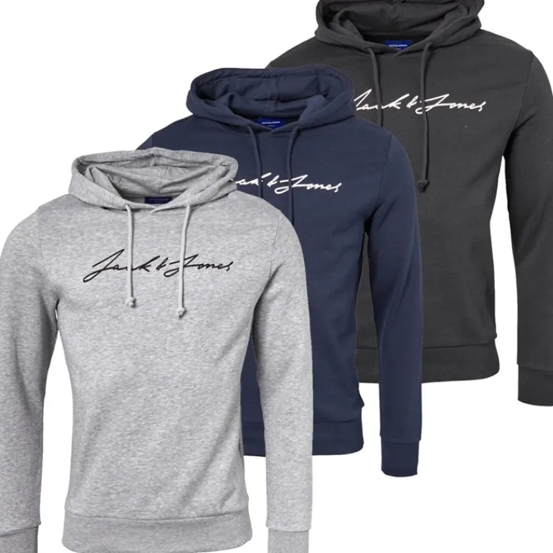Clearance JACK & JONES Herre Jax 3-pak Sweat Hoodies Tap Sko/Lysegrå Melange/Marineblå Blazer