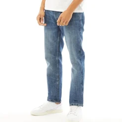 Crosshatch Herre Jeans med nyt præget Techno-look, lige pasform, stenvaskede Blå