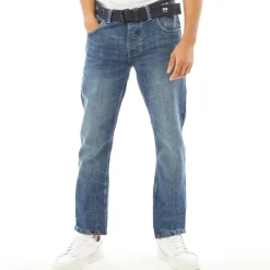 Crosshatch Herre Jeans med nyt præget Techno-look, lige pasform, stenvaskede Blå