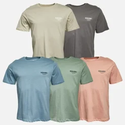 Best JACK & JONES Herre Jeff Orion T-shirts 5-pak Moonbeam/Castlerock/Mountain Spring/Coral Almond/Iceberg Green
