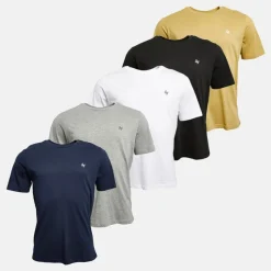 Best JACK & JONES Herre Joseph Fem Pak T-shirts Navy/​Hvid/​Grå/​Khaki/​Sort