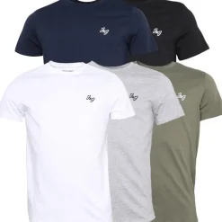 New JACK & JONES Herre Joseph Fem Pakke T-shirts Marineblå /​ Hvid /​ Grå /​ Støvet Oliven /​ Sort