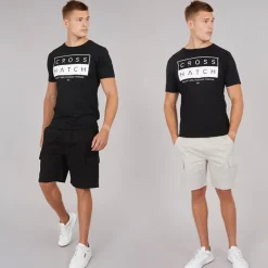 Clearance Crosshatch Herre Kathos Cargo Shorts To-pak Grå/Sort