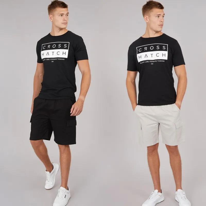 Clearance Crosshatch Herre Kathos Cargo Shorts To-pak Grå/Sort