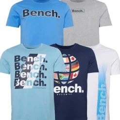 New Bench Herre Kibbin T-shirts 5-pak Denim Blå/​Grå Melange/​Navy/​Hvid/​Isblå