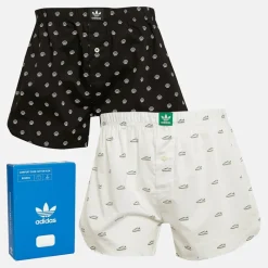 Best adidas Originals Herre Komfort Bomuld Vævet To Pakke Boksershorts Sort/Hvid