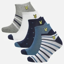 Discount Lyle And Scott Vintage Herre Kylo Fem Par Trænings Sokker Polka Dot /​ Stribe /​ Moonlight Blue /​ Gråmeleret /​ Bright White