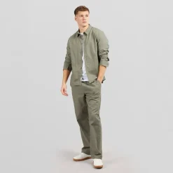 Outlet Solid Herre Langærmet Skjorte Dusty Olive kakigrøn