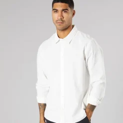 Hot Solid Herre Langærmet Skjorte Off White Off-white