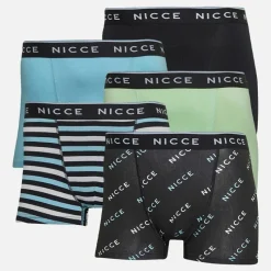 New NICCE Herre Lazlow Fem-Pak Boxere Sort AOP/​Blå/​Pære Grøn/​Multi Striber/​Sort