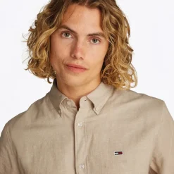 Sale Tommy Jeans Herre Linnedblanding Langærmet Skjorte Relic Tan