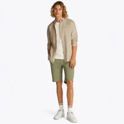 Sale Tommy Jeans Herre Linnedblanding Langærmet Skjorte Relic Tan