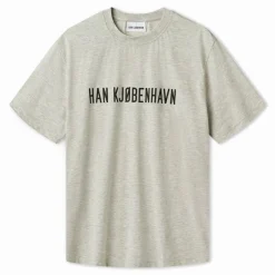 Outlet Han KJØBENHAVN Herre Logo Boxy T-shirt Grå Melange Lysegrå Mergel