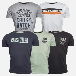 Clearance Crosshatch Herre Logotime Fem Pakke T-shirts Sort/​Hvid/​Navy/​Mint/​Grå Marl