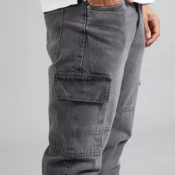 Discount Brave Soul Herre Loose Fit Cargo Jeans Grå