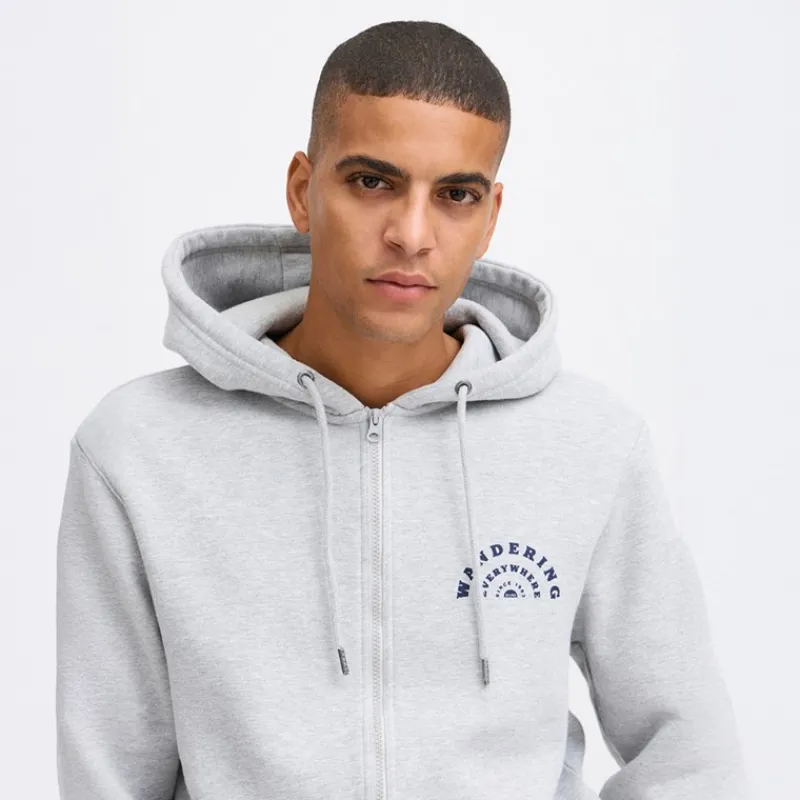 Clearance Blend Herre lynlås hoodie Stone Mix Lysegrå Mergel