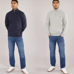 Discount THREADBARE Herre Marigold To Pak 1/​4 Lynet Sweatshirts Navy /​ Grå