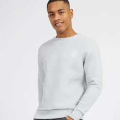 Brave Soul Herre Middelalder Crew Neck Sweatshirt Lysegrå Melange/​Hvid