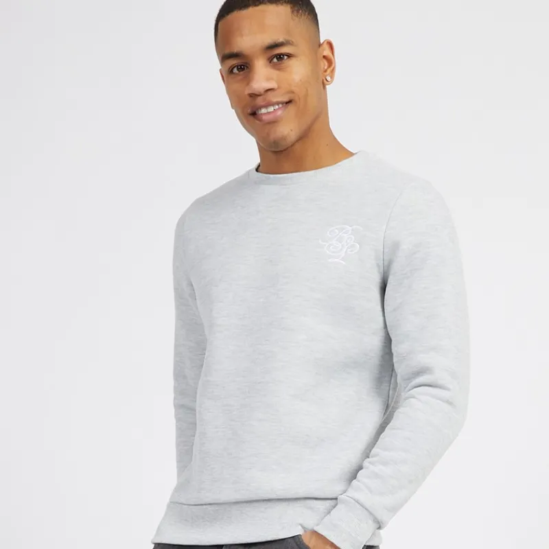 Brave Soul Herre Middelalder Crew Neck Sweatshirt Lysegrå Melange/Hvid