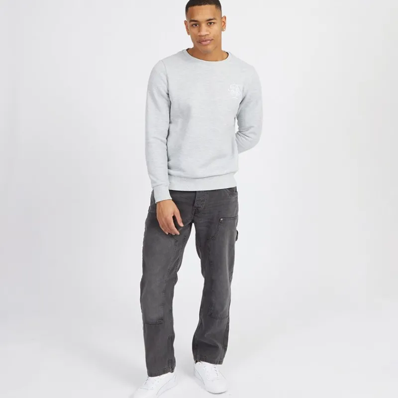 Brave Soul Herre Middelalder Crew Neck Sweatshirt Lysegrå Melange/Hvid