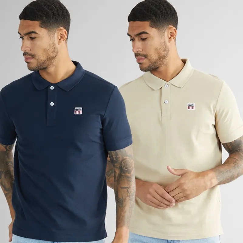 Online Vinson Herre Mike To Pak Polo Shirts Humus / Mørk Safir Flerfarvet